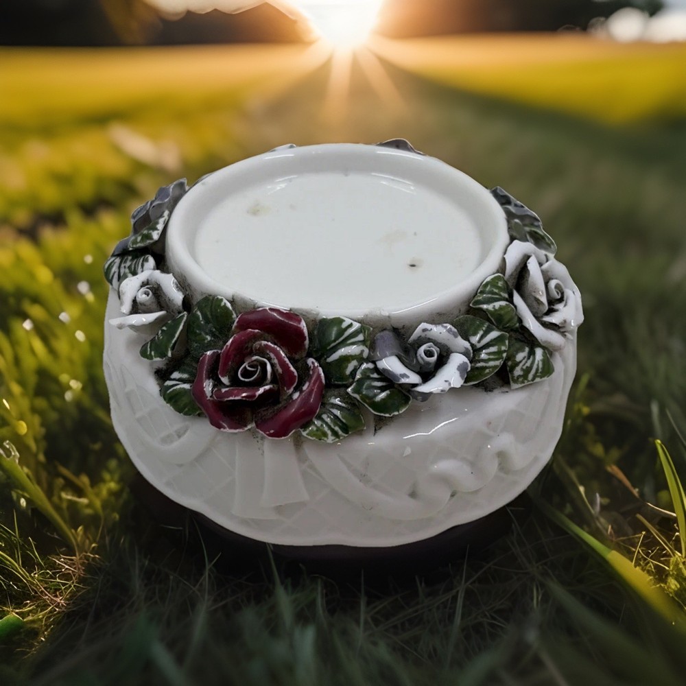 Vintage Porcelain Dimensional Floral Pillar Candle Holder China Hand Painted