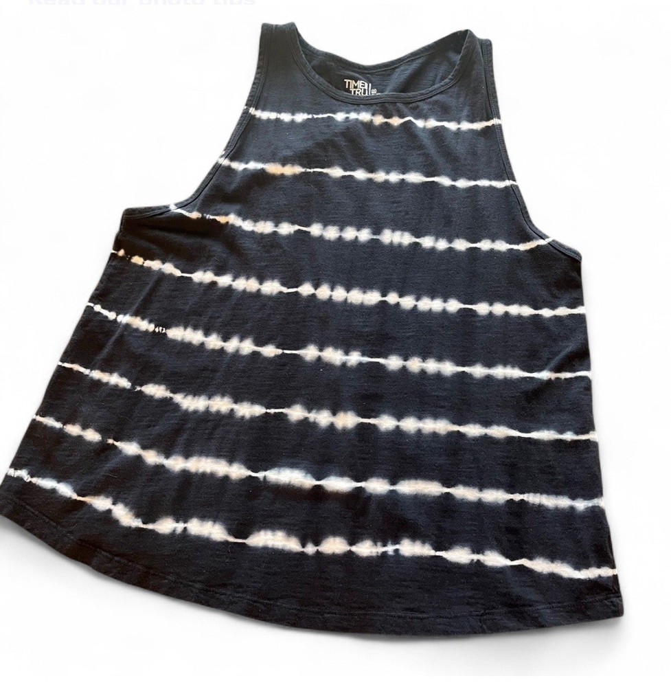 Time and Tru Womens Size M Tie-Dye Sleeveless Tank Top Black & White 100% Cotton