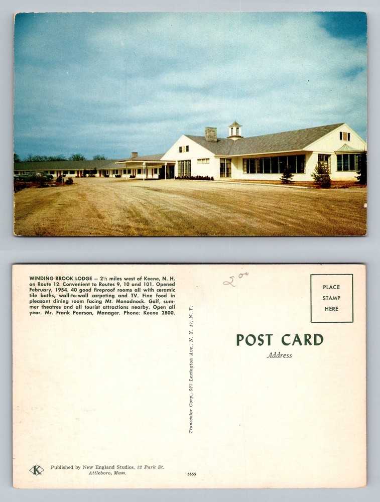 Keene, NH-New Hampshire, Winding Brook Lodge & Dining Room Vintage Postcard