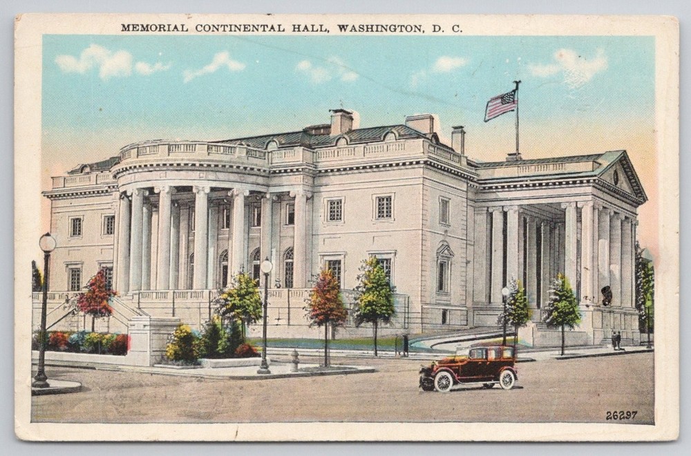 Memorial Continental Hall Washington D.C. Postcard c.1910s Car DAR