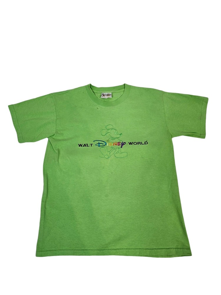 Vintage Disney World Mickey Mouse Neon Green Tee Shirt Size Small P7