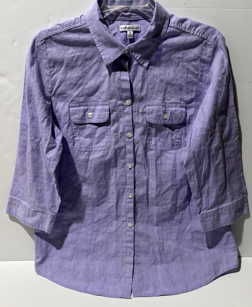 Blusa de algodón con botones manga 3/4 cuello lila mediano Croft & Barrow para mujer