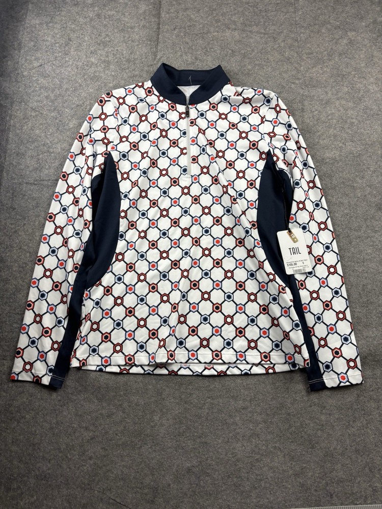Tail Activewear Women's S Geometric Navy Red Colorful 1/4 Zip Top Pullover Golf