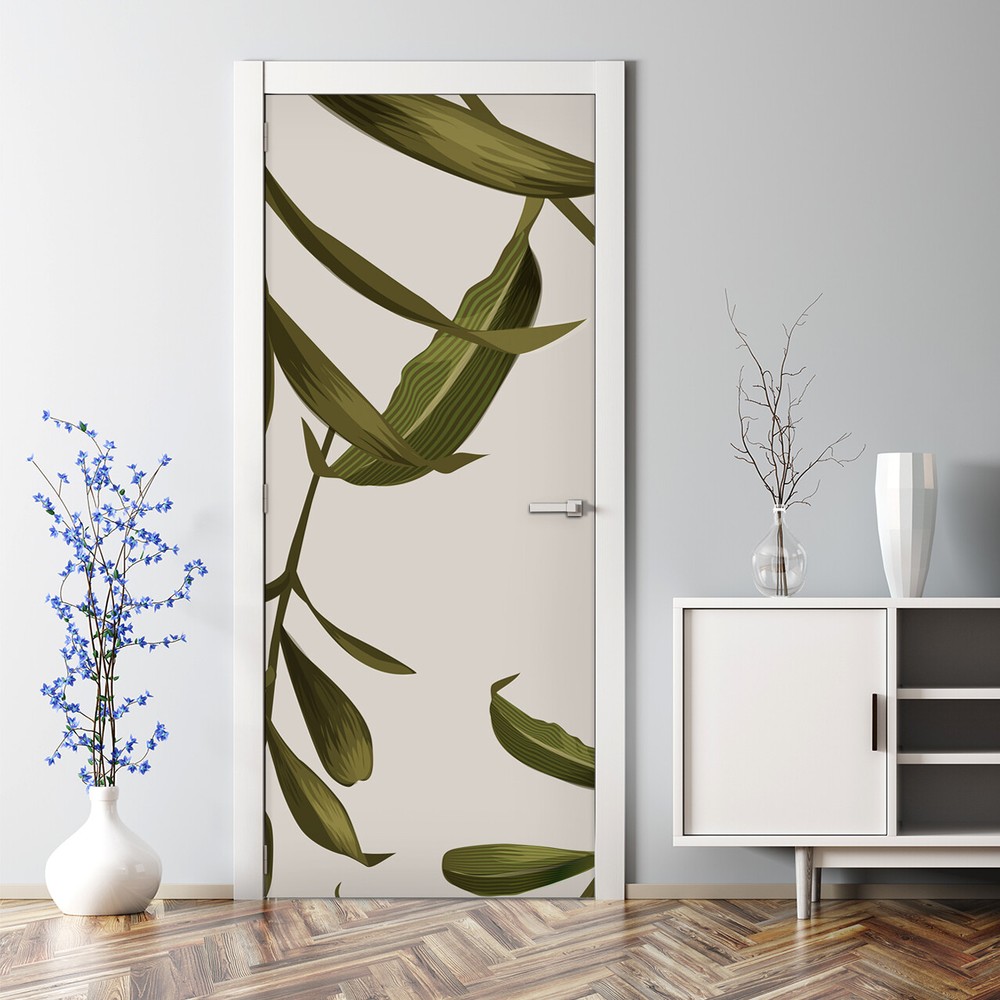 Self-adhesive leaf green watercolor decal for bubble-free door decor