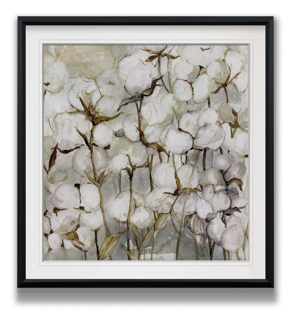 Cotton Field Framed Canvas Art with Nature Landscape and Flower Painting Giclee Print