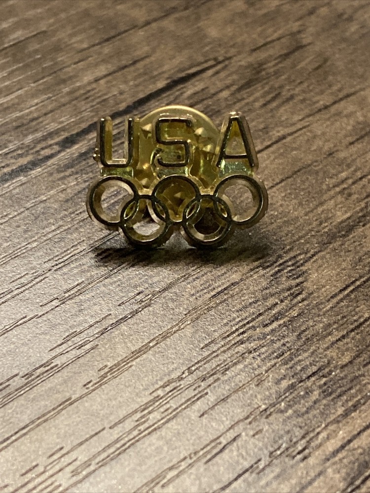 Team USA Olympic Lapel Hat Pin Gold Tone Lettering Open Design Rings et