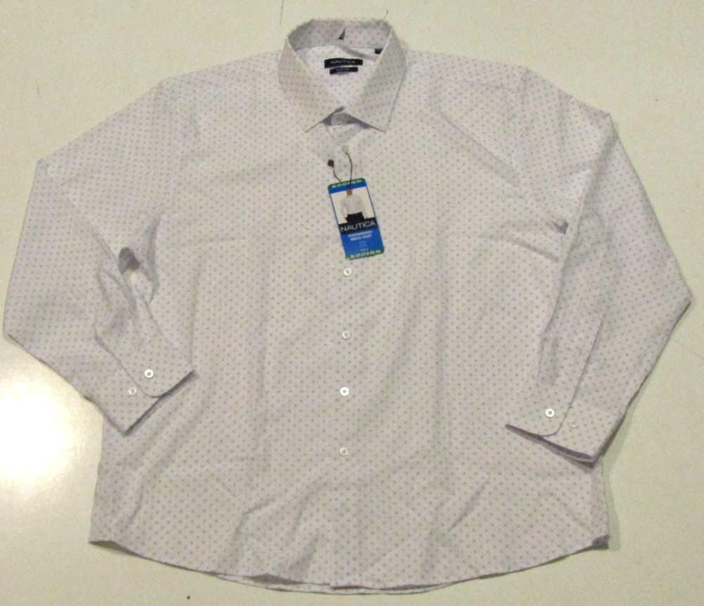 NAUTICA White Pattern Button Up Performance Dress Shirt M 15-15.5 32/33 NWT Mens