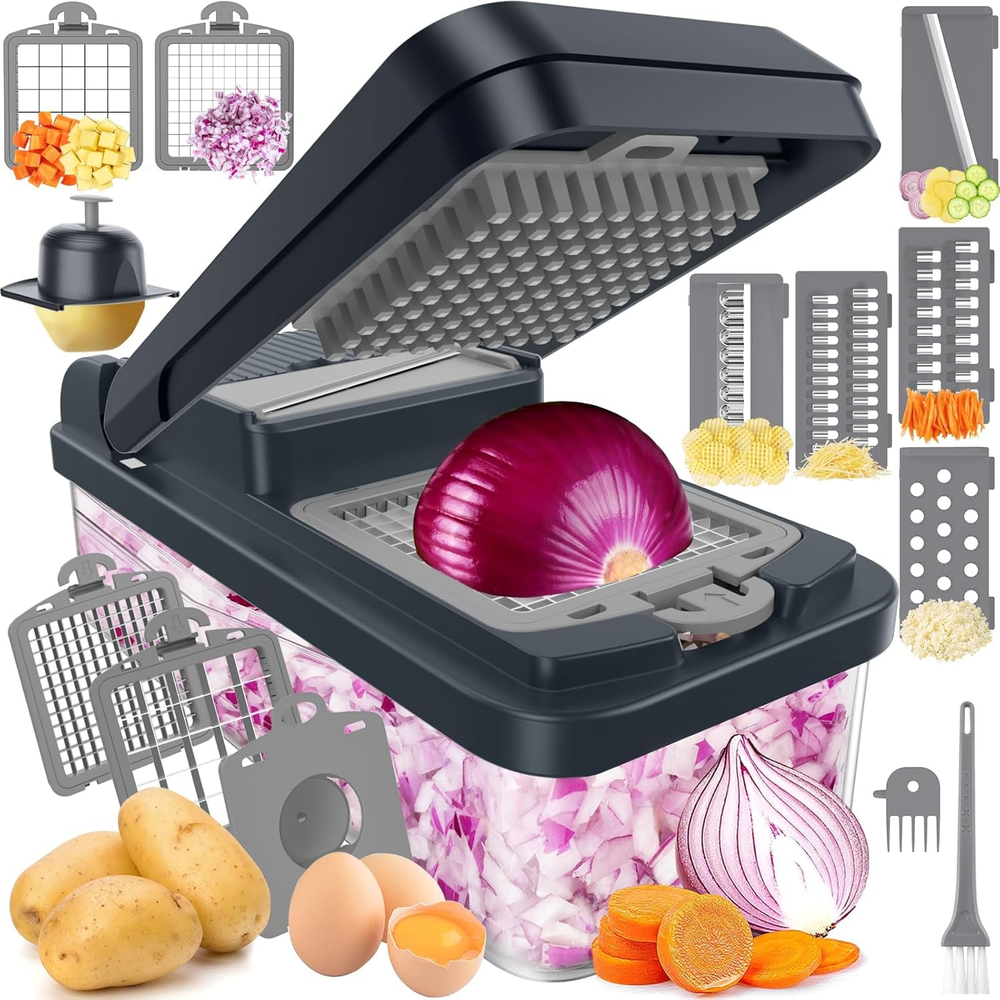 12-In-1 Vegetable Chopper, Kitchen Gadgets with 7 Blades, Veggie, Food, Onion Ch