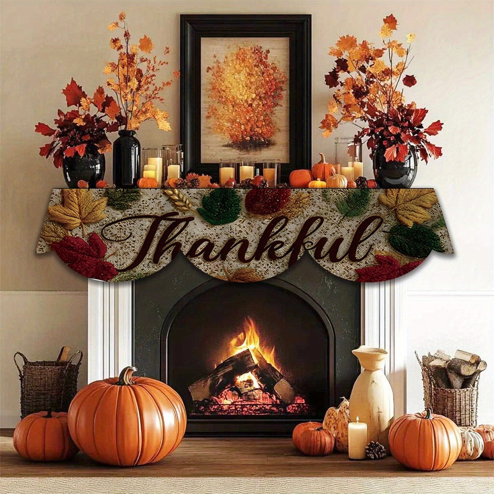 Mantel Scarf Thanksgiving Decor Fireplace Scarf Thankful Autumn Maple Leaves