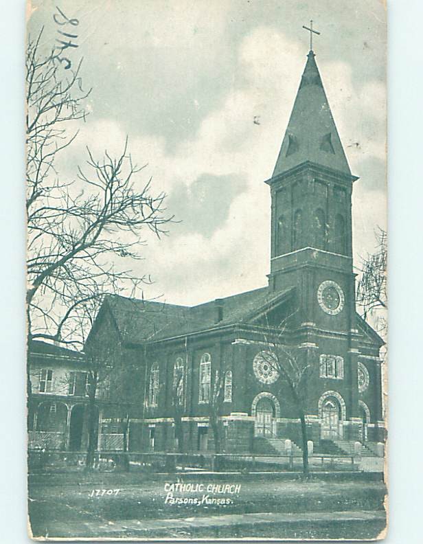 Divided-Back CHURCH SCENE Parsons - Near Pittsburg Kansas KS : clearance G4380