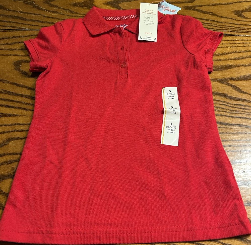 Cat & Jack Girls Red Solid Collared Short Sleeve Polo Shirt S (6/6X)