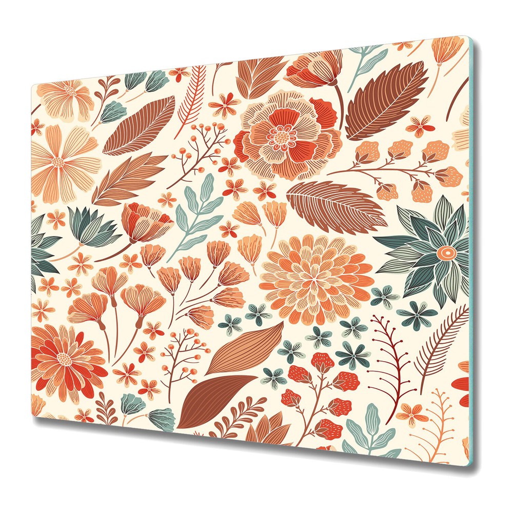 Glass Induction Ceramic Hob Cover Bohemian Flowers Floral Watercolour 60x52
