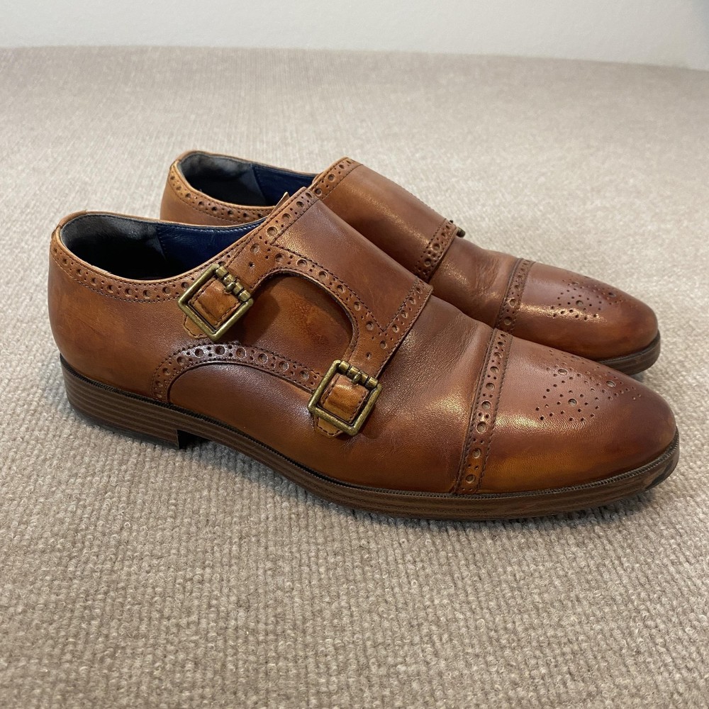 Cole Haan Grand.OS Shoes Mens Size 8 M Brown Leather Monk Strap Dress Oxfords