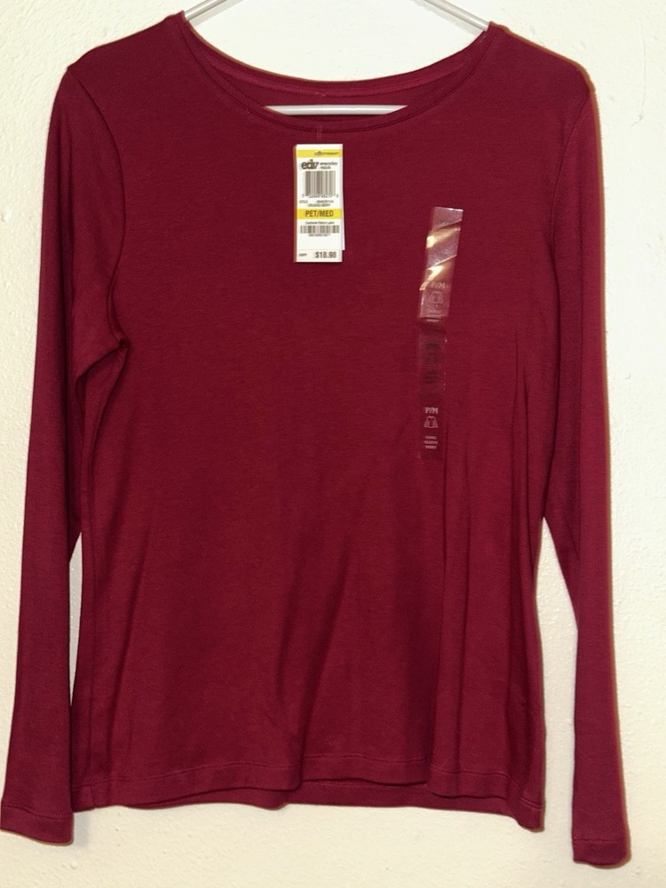 Charter Club Crushed Berry 100% Pima Cotton Crew Neck Long Sleeve Petite PM