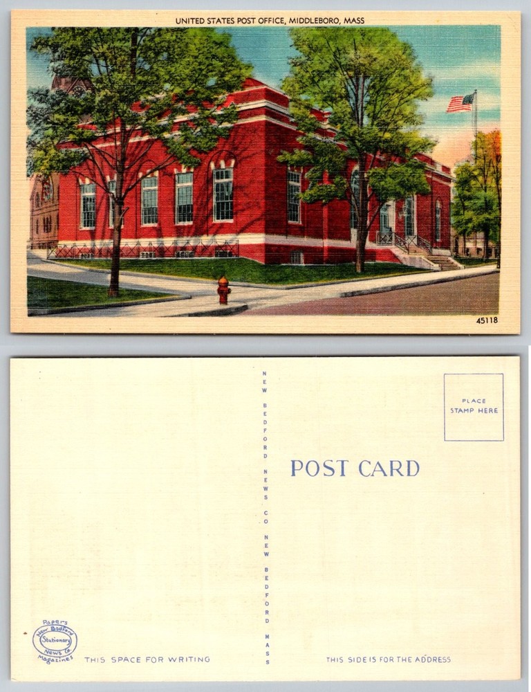 Vintage Linen Postcard - Middleboro MA United States Post Office Building