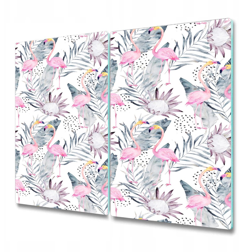 Glass Kitchen Chopping Board Flamingo Leaves Exotic Birds Flowers and Leaves