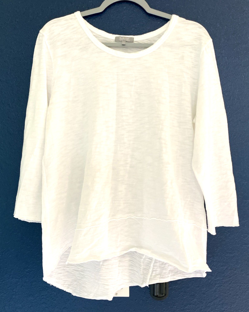 Womens Habitat White Asymmetrical Raw Hem 3/4 Sleeve Slub Knit Lagenlook Large