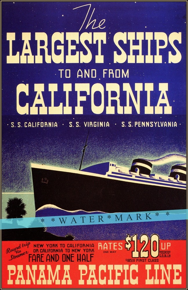 Panama Pacific Line 1929 Ship To and From California Vintage Poster Retro Print