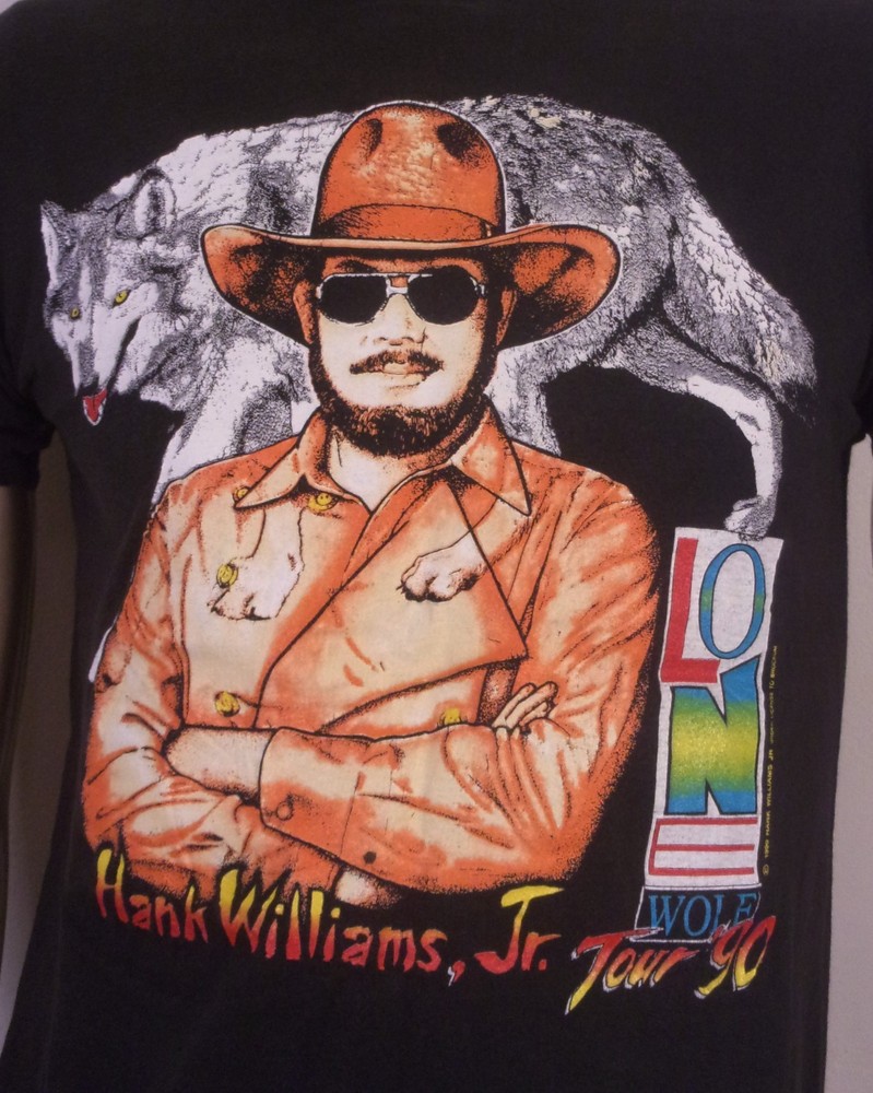 vintage 80s 90s single stitch 1990 Hank Williams Jr. T-Shirt Tour Concert Wolf M