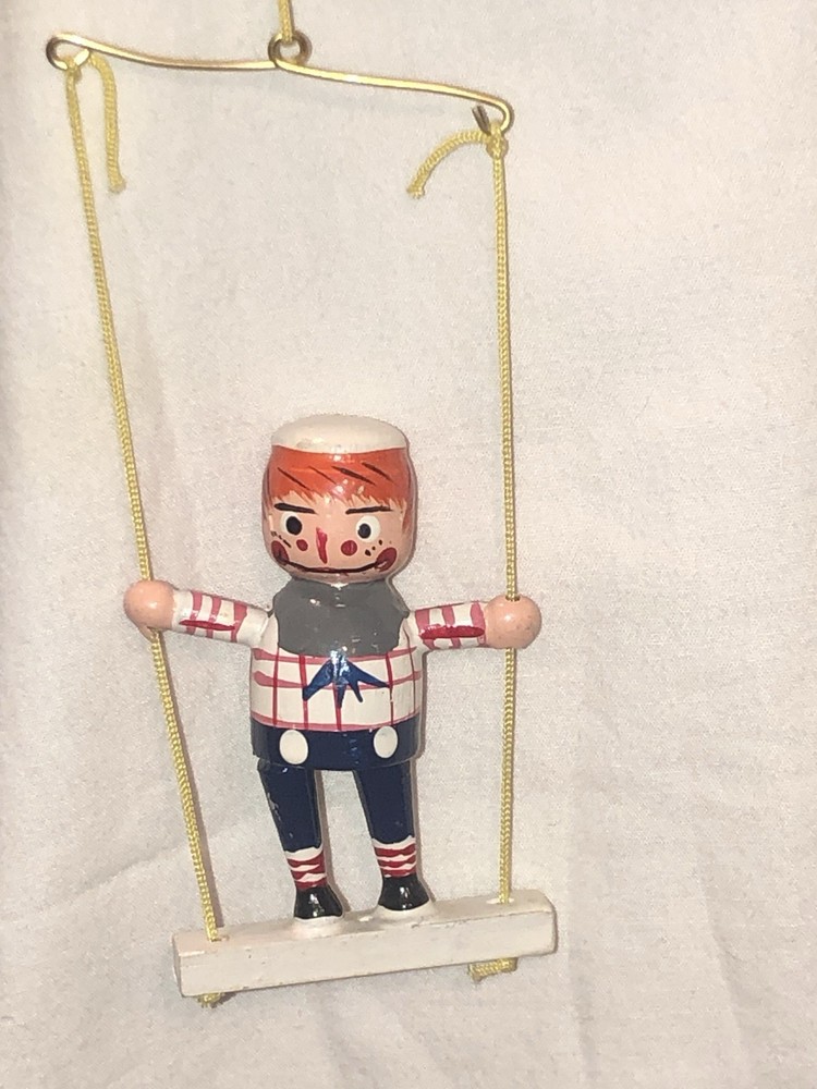 Christmas Tree Ornament Hand Painted Wood Raggedy Andy On A Swing by Kurt Adler