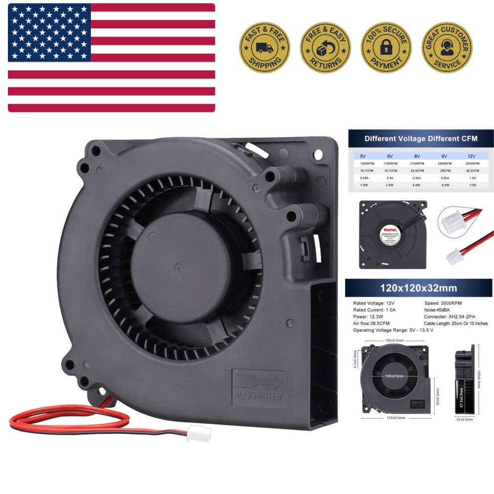 120mm x 32mm 12V High Airflow DC Brushless Blower Fan for Radiator, Desktops,...