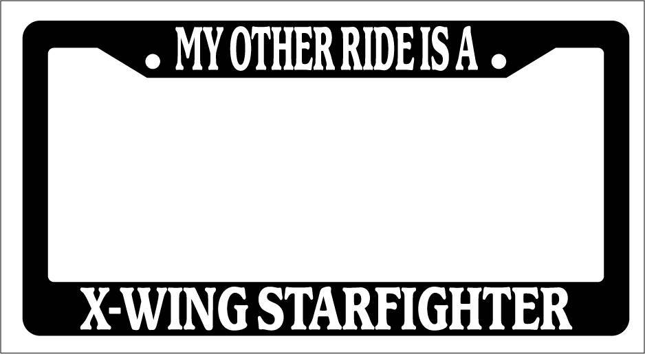 Black X-Wing Starfighter License Plate Frame - Fun Auto Accessory