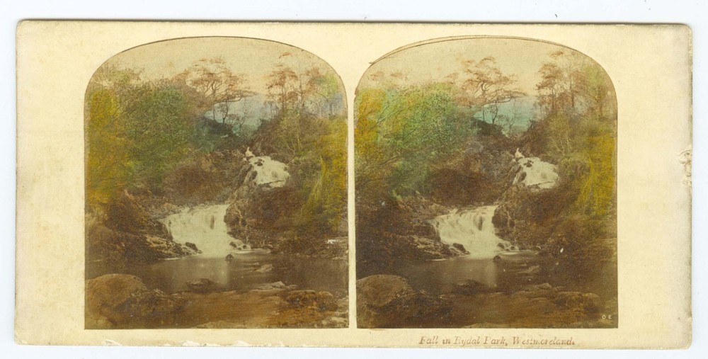 G1351~ ENGLAND - OGLE & EDGE – Rydal Park Fall – c.1859 Hand Tinted Stereoview