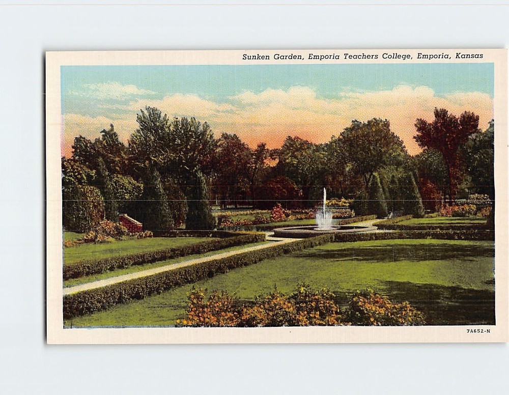 Postcard Sunken Garden Emporia Teachers College Emporia Kansas USA