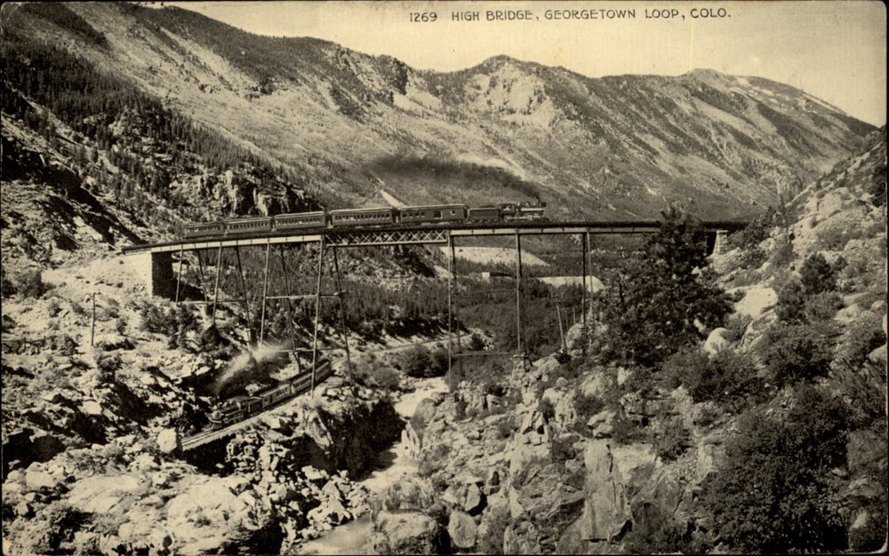 High Bridge Georgetown Loop Colorado train vintage postcard p504