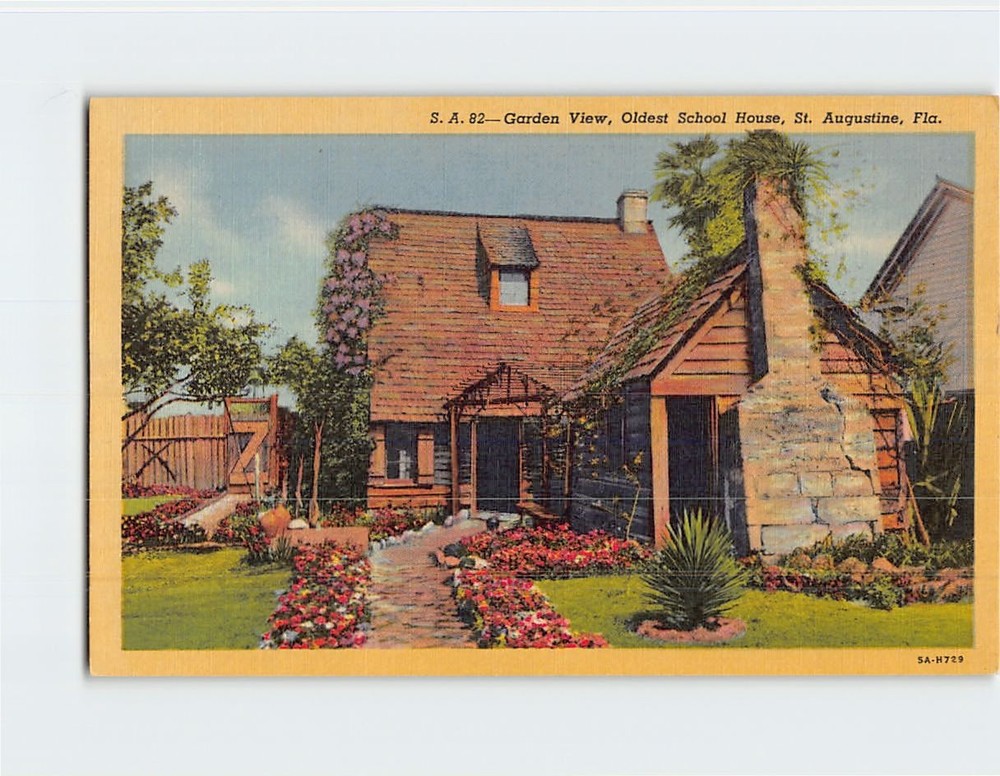 Postcard Garden View Oldest School House St. Augustine Florida USA