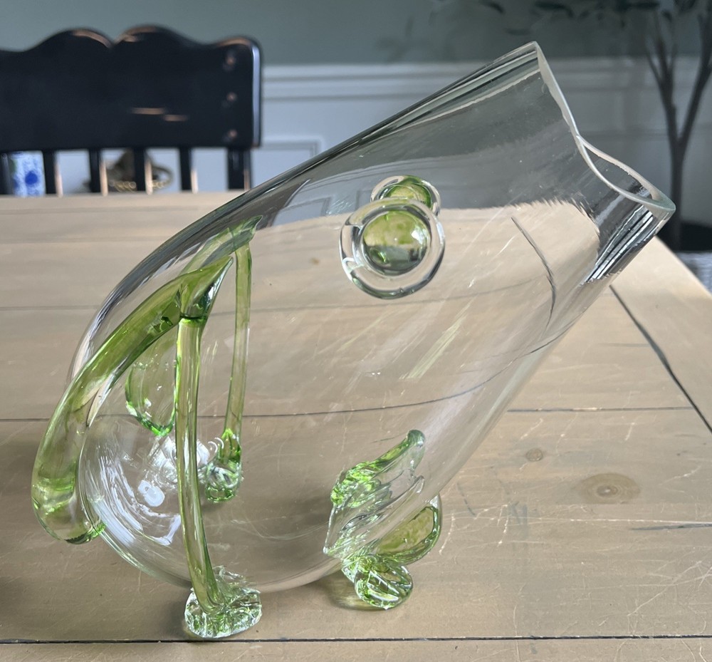 Vintage Blenko Style Eupoli Blown Clear Art Glass Frog Sculpture VaseHas A Few Tiny Chips