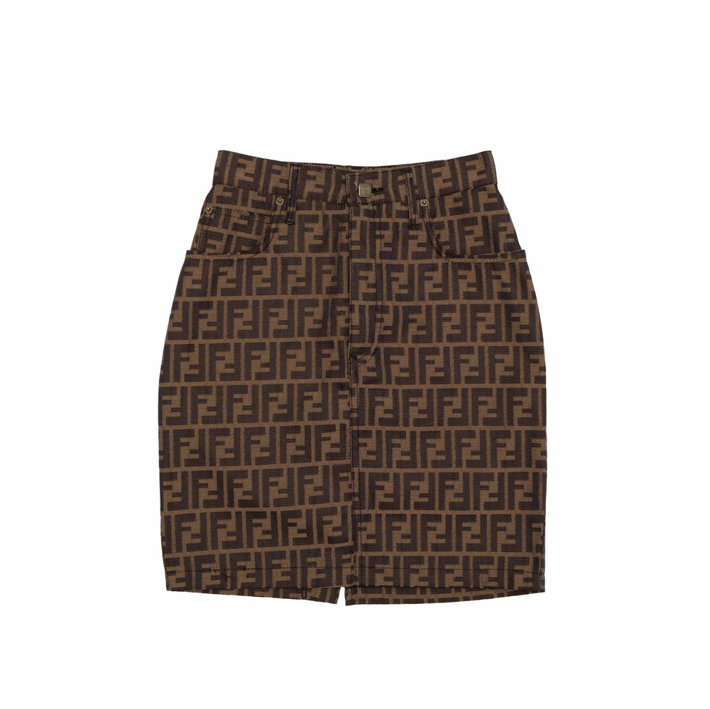 FENDI Jeans Brown FF Zucca Monogram Mini Skirt RARE Vintage Size : S