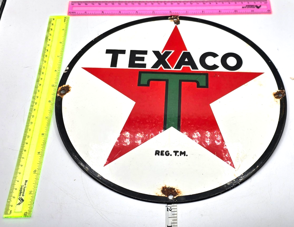 VINTAGE GENUINE TEXACO PORCELAIN SIGN PUMP PLATE GAS STATION OIL 12