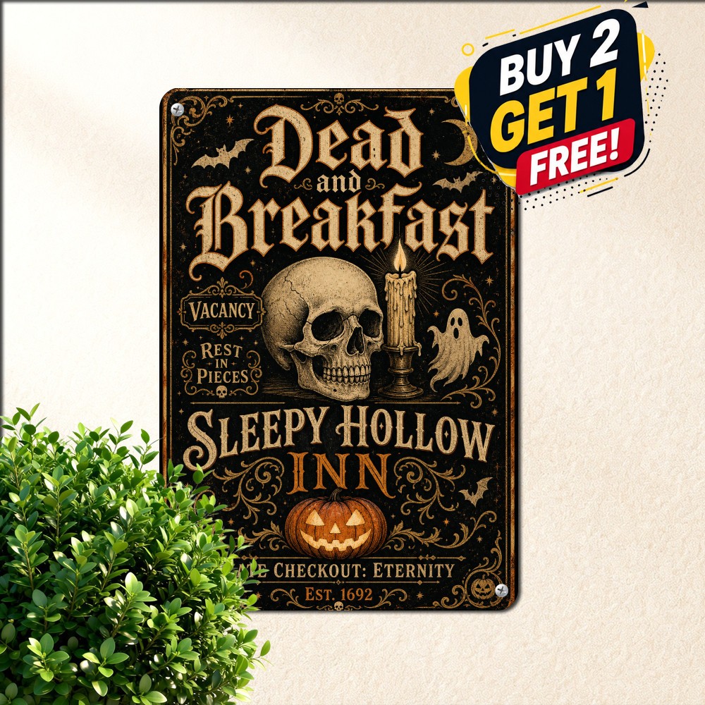 Sleepy Hollow Legend Dead Breakfast Inn Halloween Haunt Metal Tin Sign Plaque