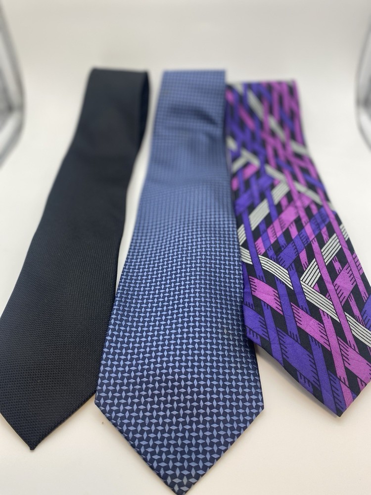 Buma Bigas Versa Format Men's 100% Silk Ties Lot 3 Black Blue Purple Geometric