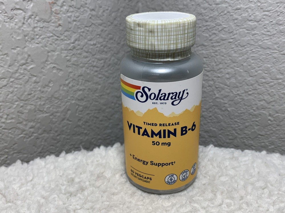 Solaray B-6 TSTR Supplement, 50mg | 60 VegCaps ~ Energy Support ~ Exp. 04/2027