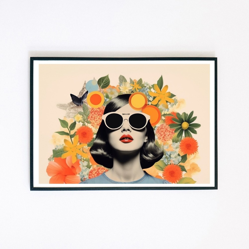 Abstract Pop Art Botanical Retro Portrait Collage Illustration 7x5 Wall Print