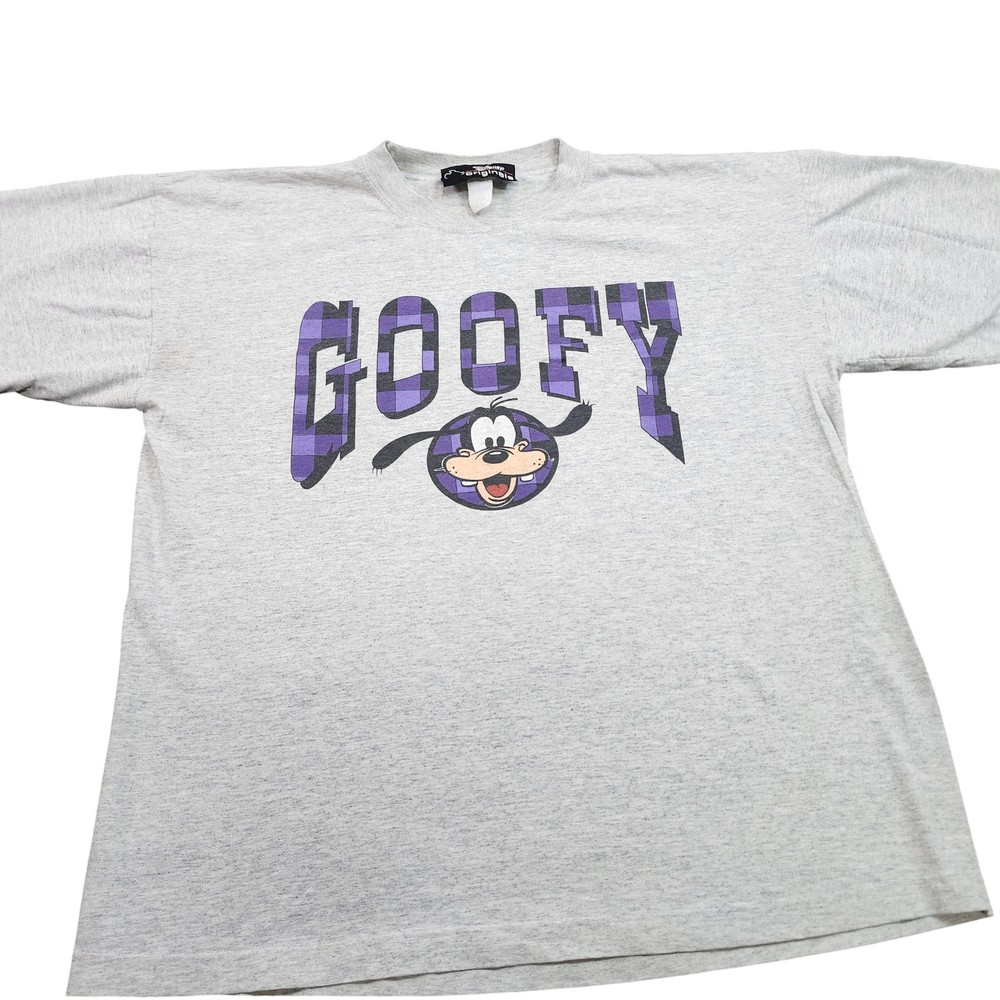 Vintage Disney Shirt Mens S/M Gray Goofy Cartoon Graphic Tee 90s Made In USA