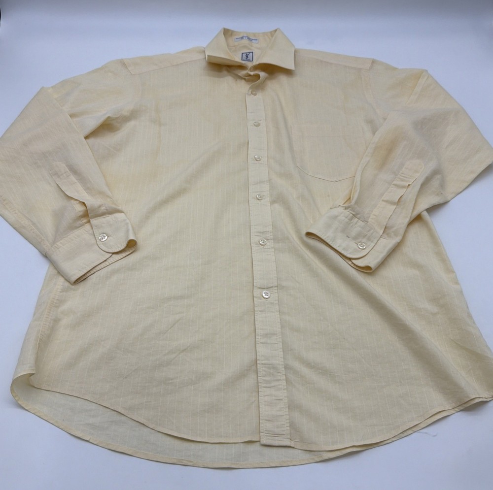 Vintage YSL Button Up Shirt Mens Wear Size 16.5 / 32-33 Yellow Pocket .#45479