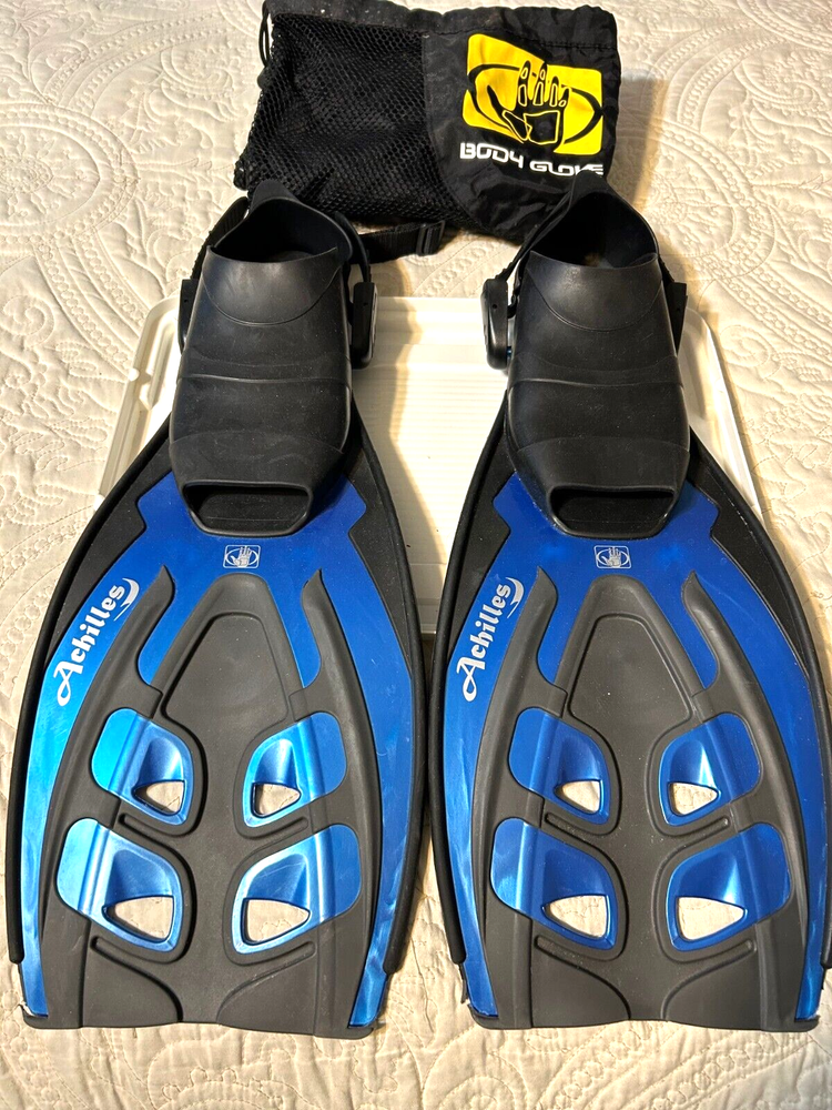 Body Glove Achilles Fin Set ML-XL US 8.5-13 Black Blue with Bag Italy-image