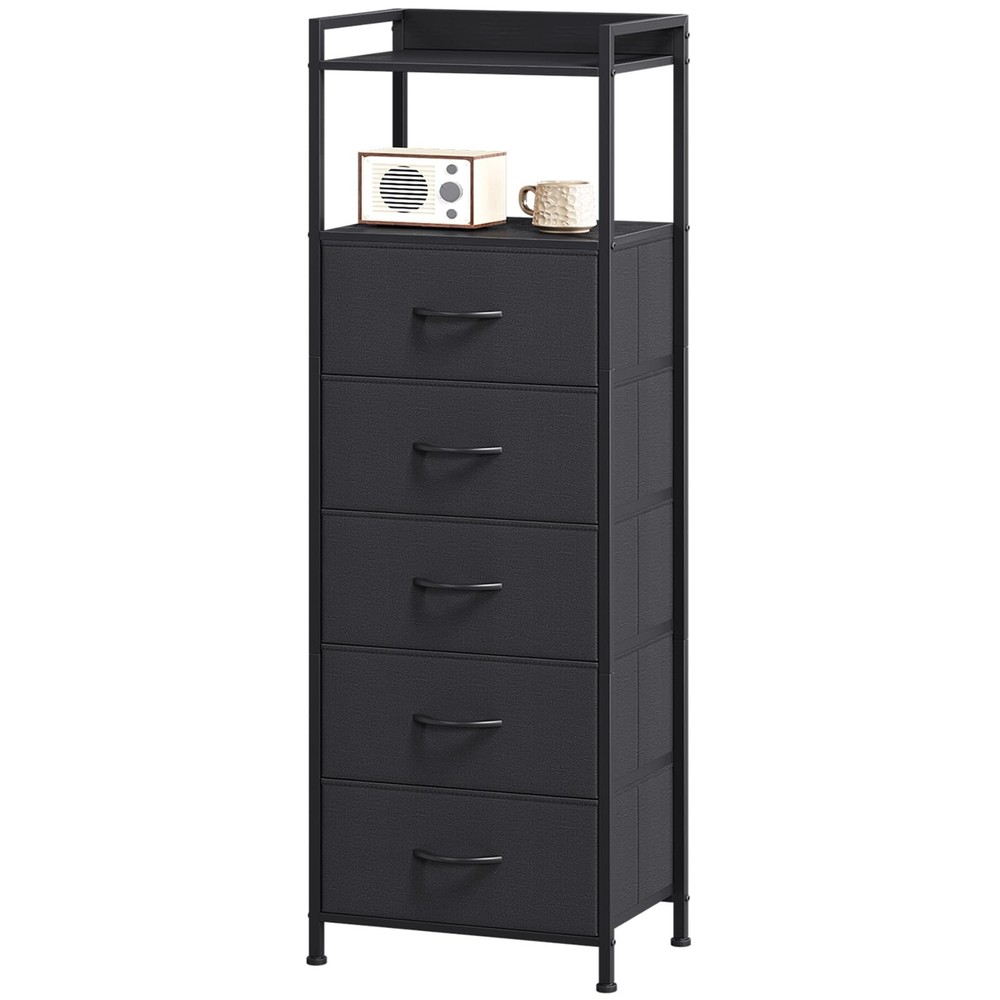 Tall Dresser for Bedroom, 5 Drawers Nightstand Vertical Storage Tower Unit, N...