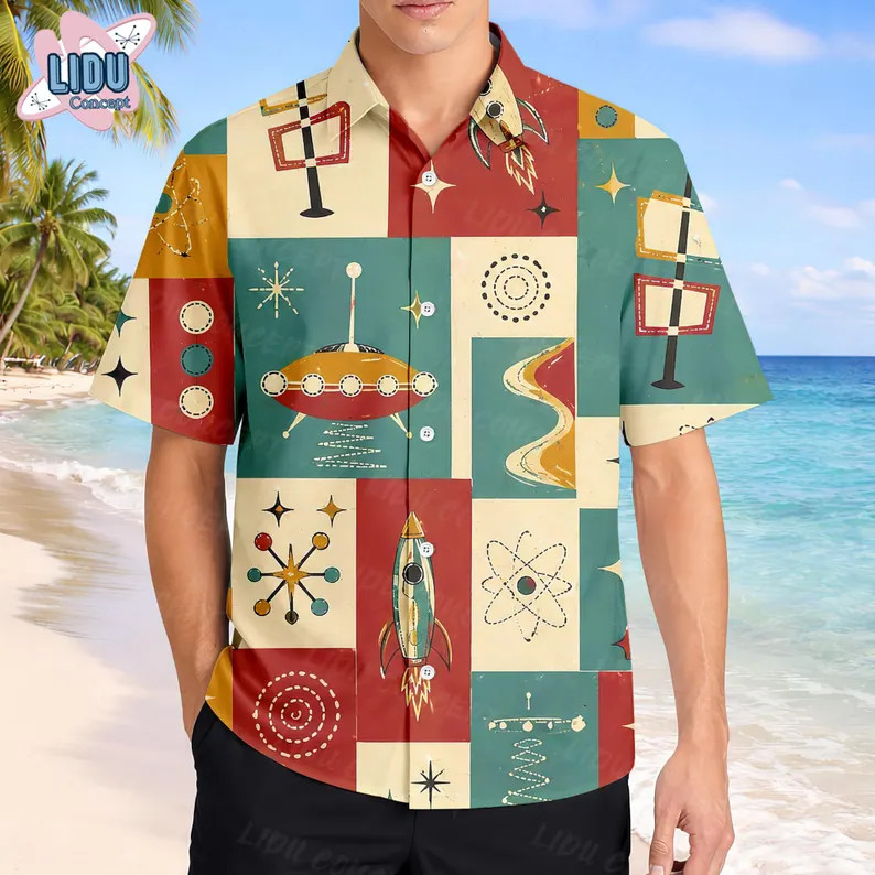 Retro Space Rocket Galaxy Hawaiian Shirt