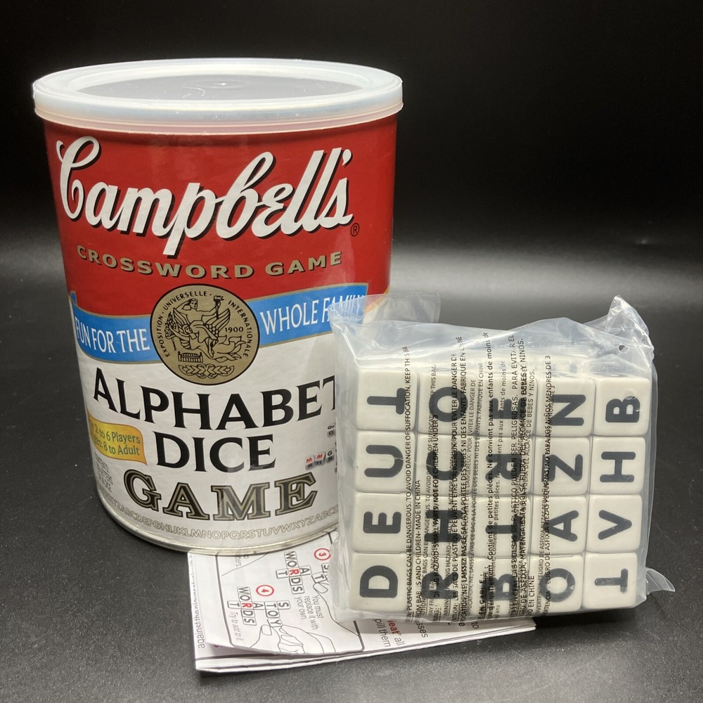 Campbells Soup Alphabet Dice Crossword Family Game Complete - 36 Dice