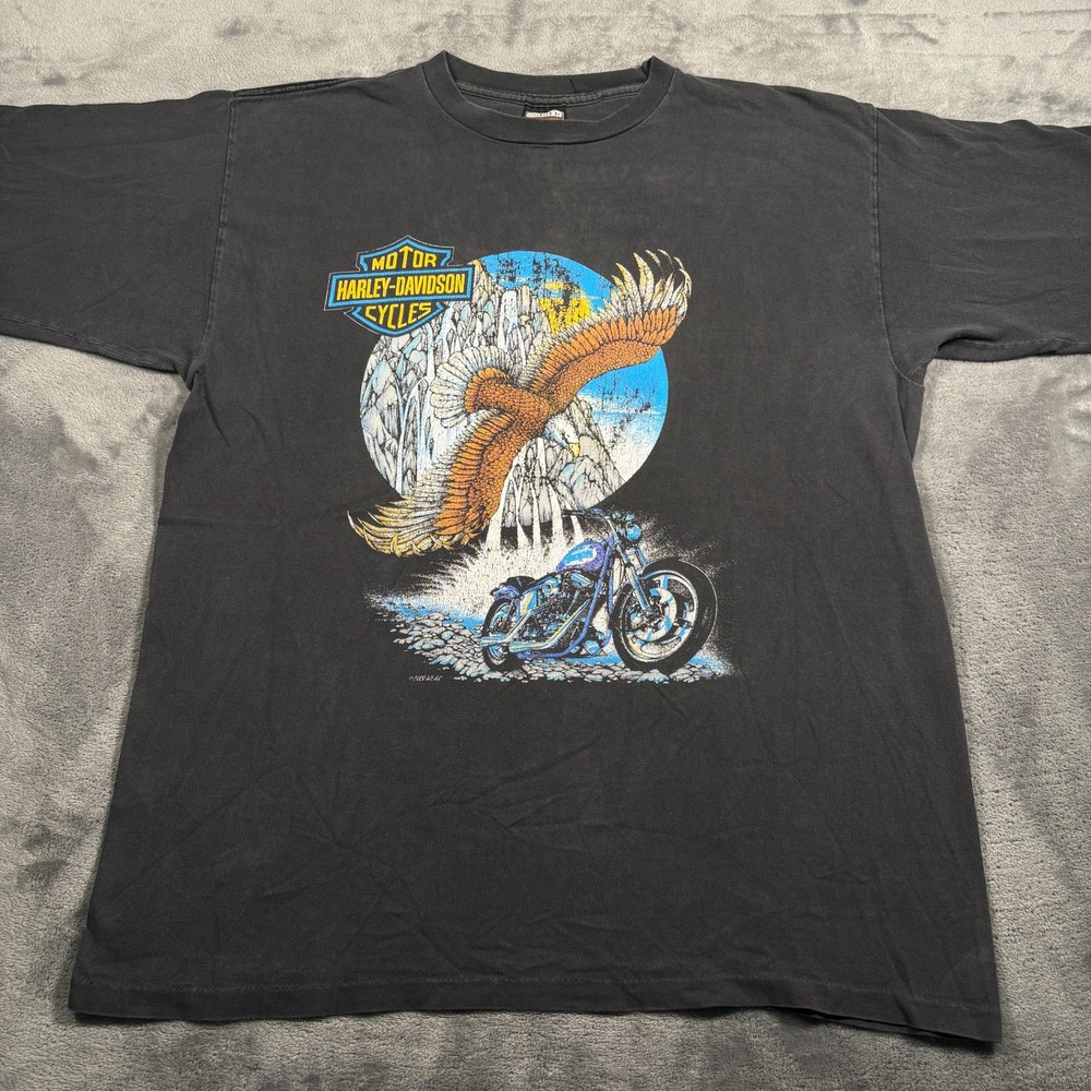 Vintage 1995 Harley Davidson Motorcycles T-Shirt Mens XL Black Graphic Cotton