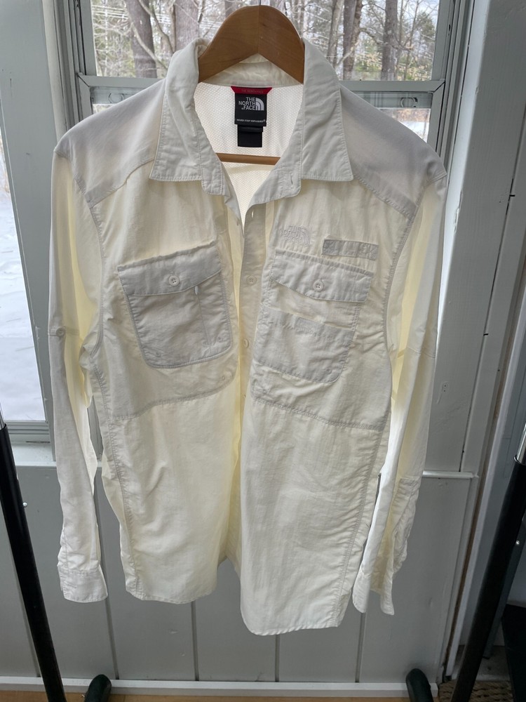 North Face Mens L White Breathable Nylon Hiking Shirt Lightly Used