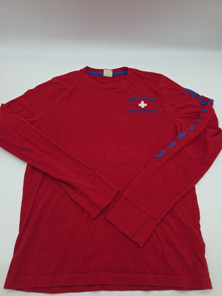 Hollister T-shirt Men L Red Longsleeve Embroidered 100% Cotton.#44897
