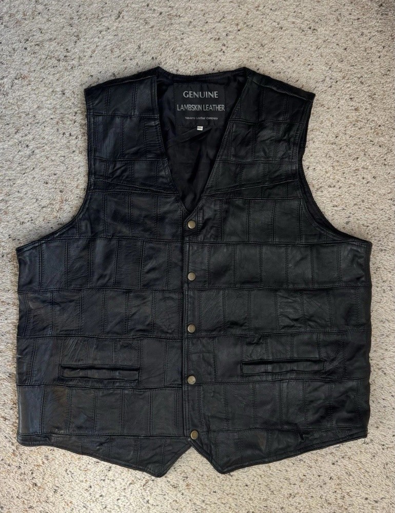Genuine Lambskin Leather Biker Vest in 3XL by Navarre