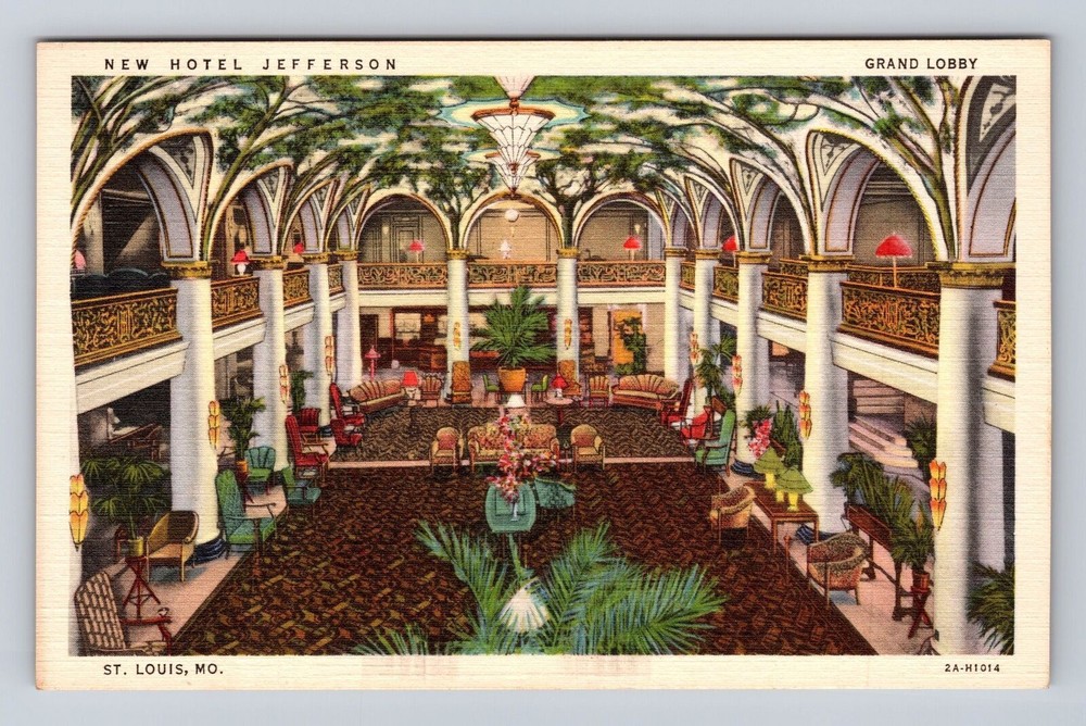 St Louis MO-Missouri, New Hotel Jefferson, Grand Lobby, Vintage Postcard