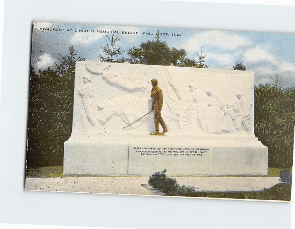 Postcard Monument at Lincoln Memorial Bridge Vincennes Indiana USA