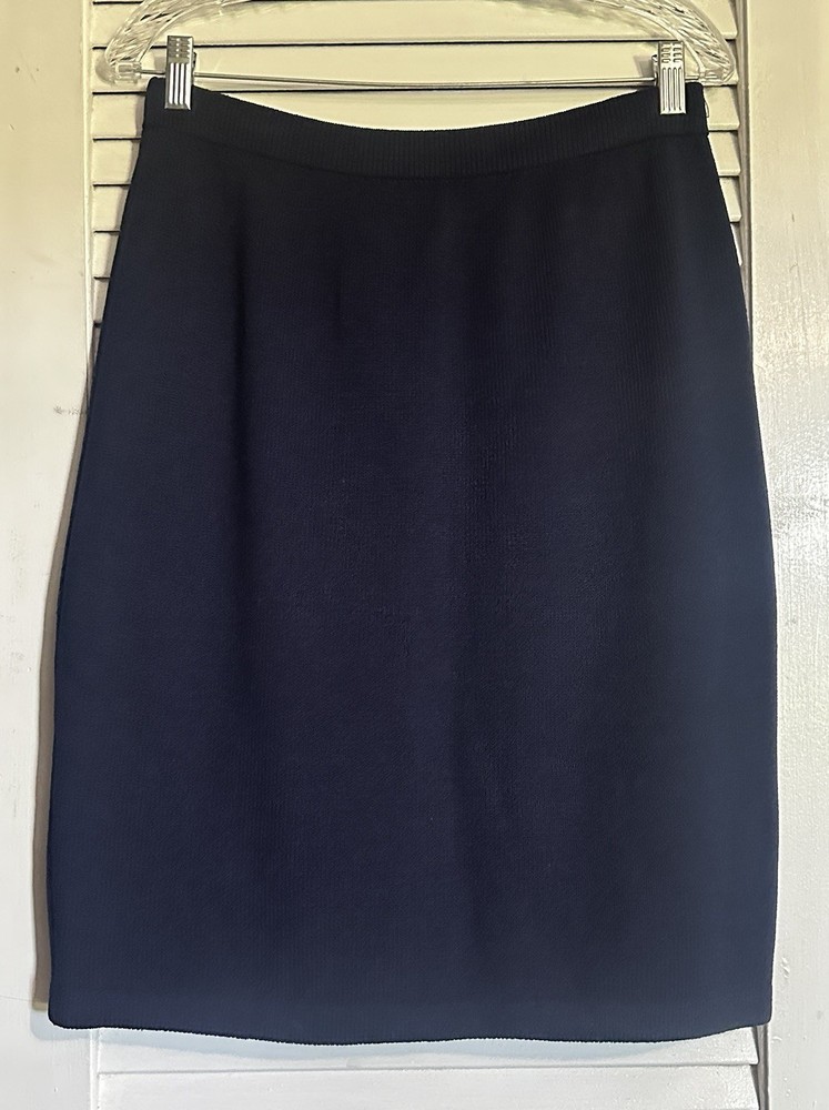 St John Basics Women’s Navy Blue Santana Knit Pull On Pencil Skirt Size 8